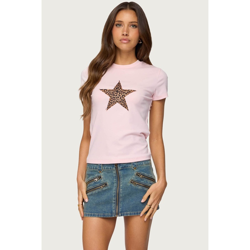 Narla Leopard Star T Shirt LIGHT PINK XS
