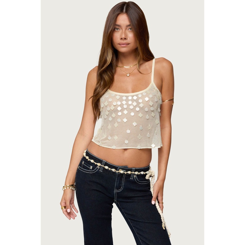 Onya Iridescent Sheer Knit Top CREAM XS