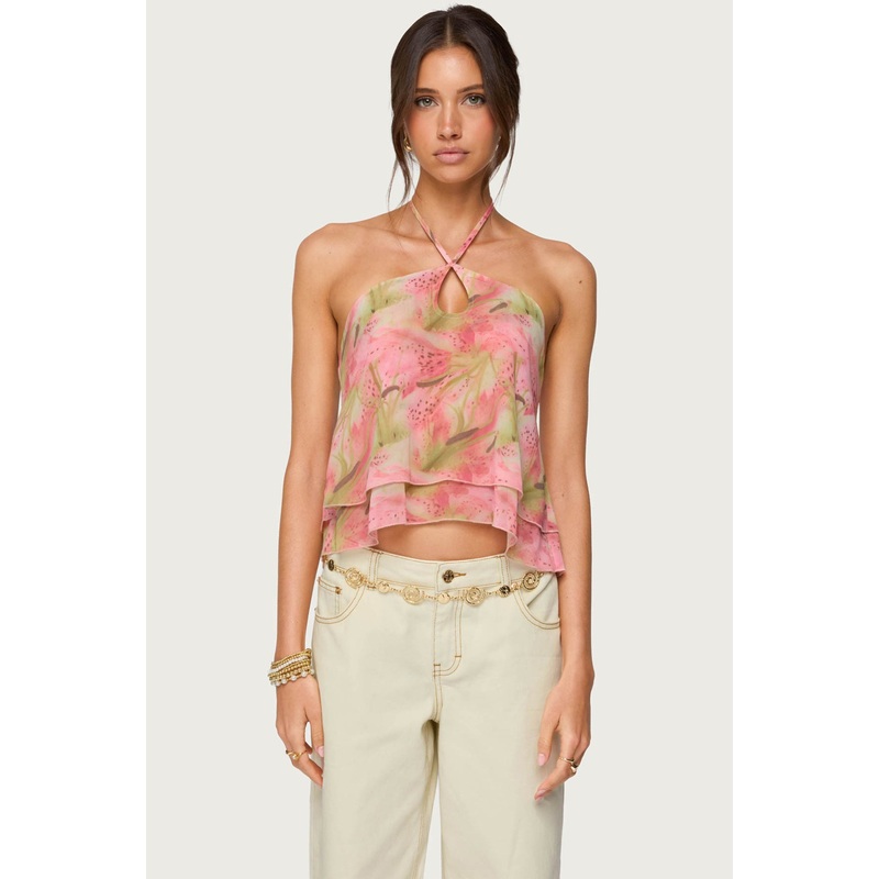 Dragon Lily Layered Chiffon Halter top MIX XS
