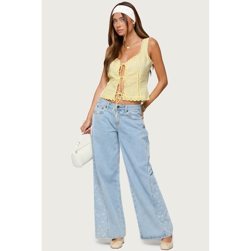 Fiore Eyelet Tie Front Top YELLOW XS