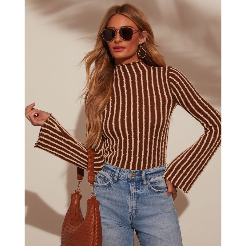 On Break Mock Neck Sweater Brown XS
