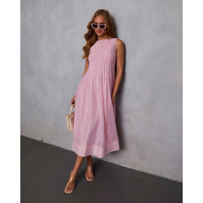 Shes Timeless Pintuck Organza Midi Dress Pink XS