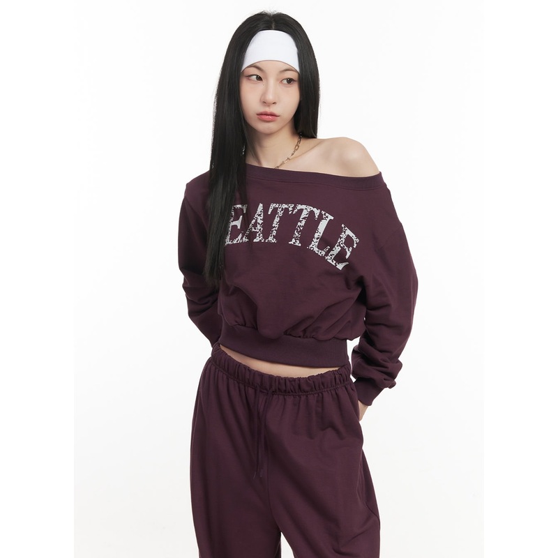 Soft Cotton Graphic Cropped Sweatshirt CF514 Dark purple S/M
