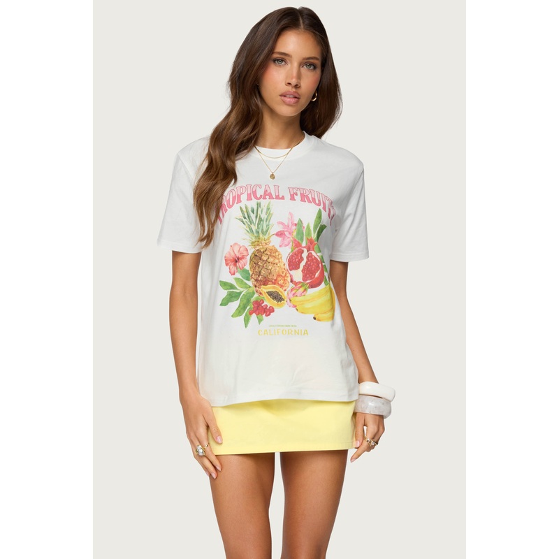 Tropical Fruits Graphic T Shirt WHITE XS