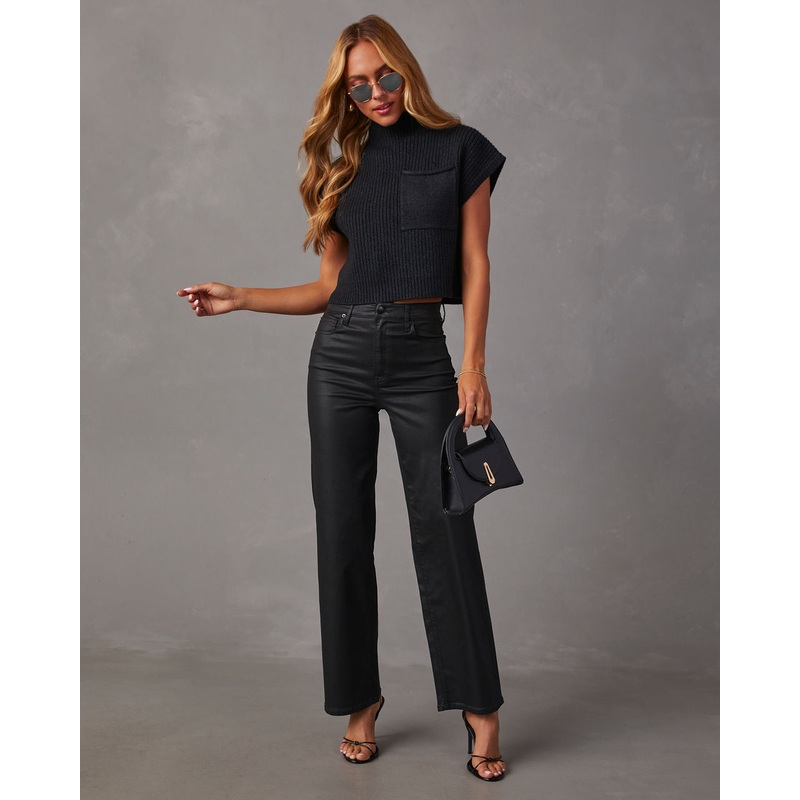 VICI Icon Coated High Rise Straight Jeans Black 24