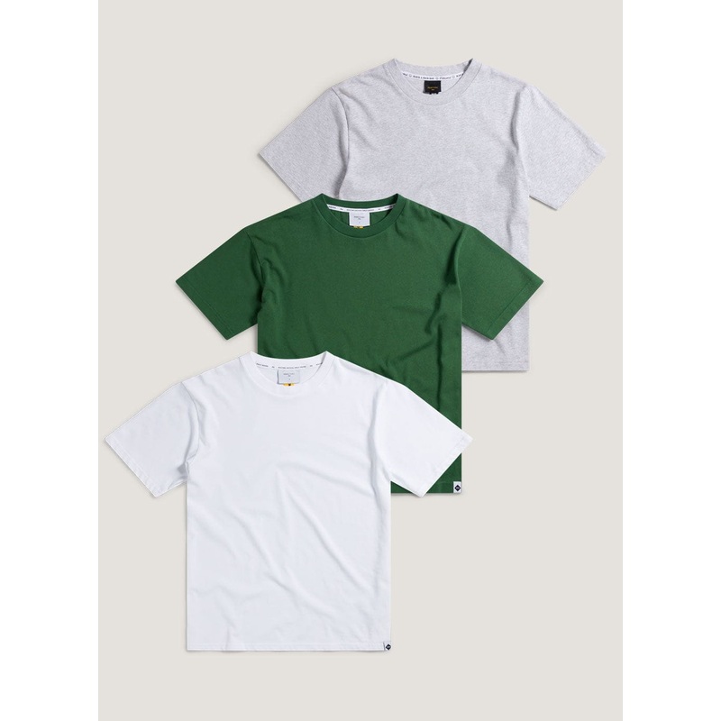 3 Pack T Shirts | Organic Cotton | White / Forest / Athletic Grey XS