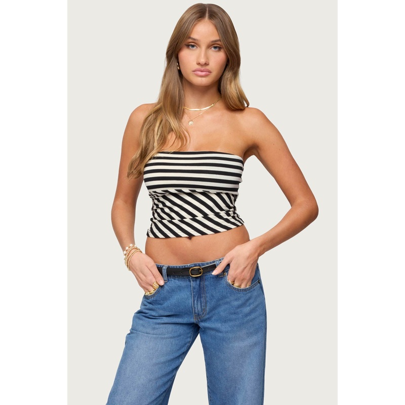 Betsana Striped Tube Top BLACK AND CREAM XS