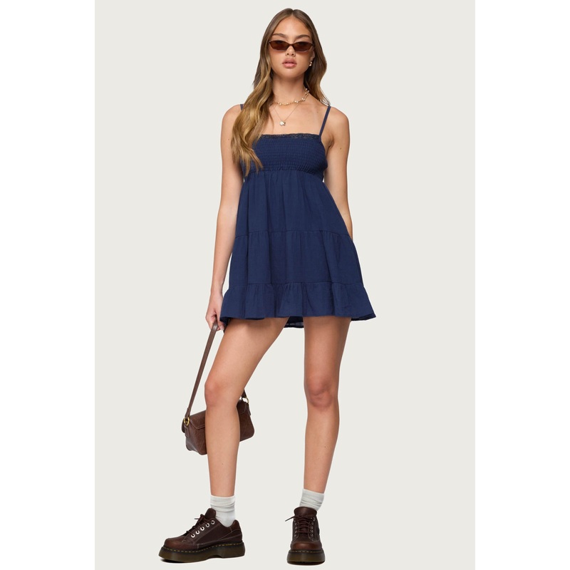 Calley Scrunchy Tiered Mini Dress NAVY XS