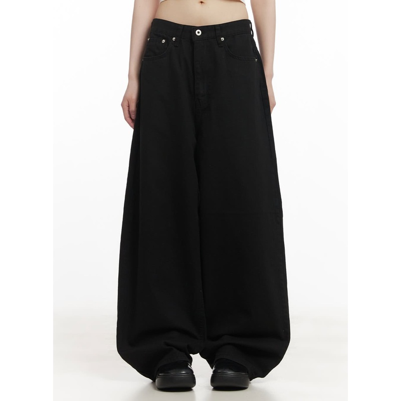 Cotton Oversized Wide-Fit Pants CF518 Black S