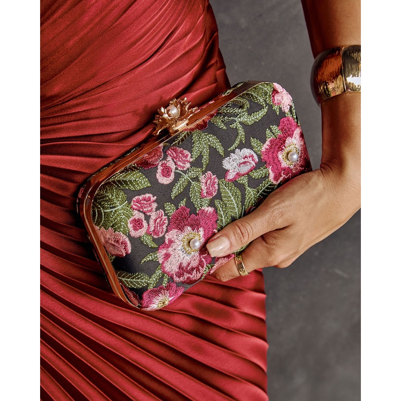 Freesia Embroidered Hard Case Clutch Black Multi O/S