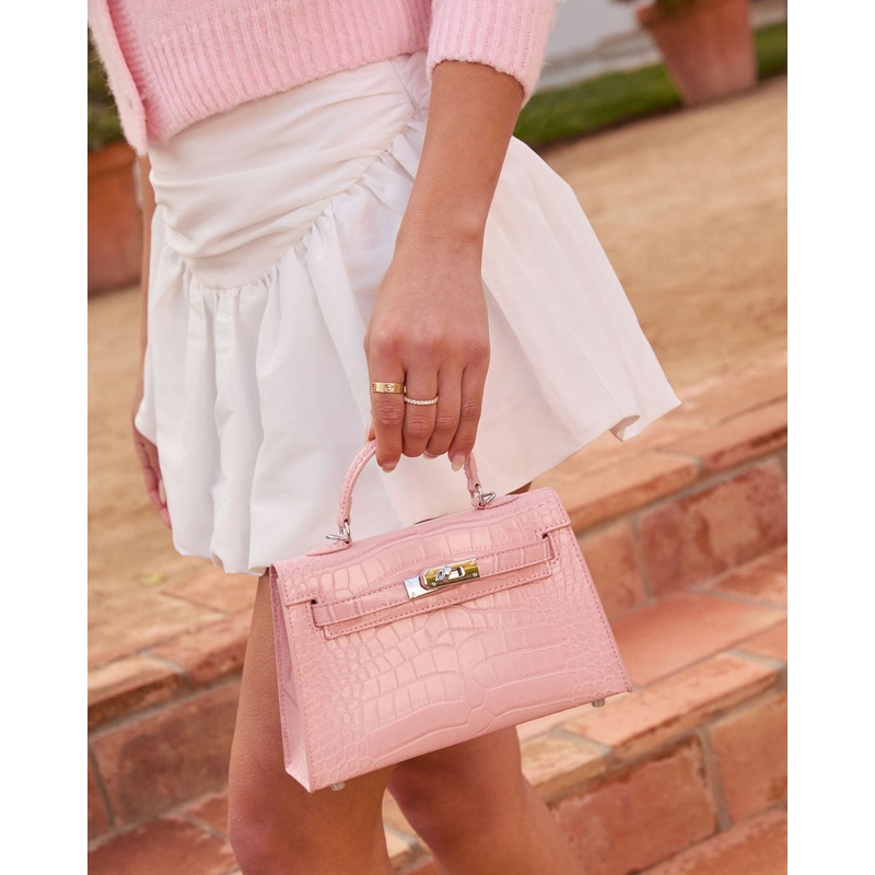 Giorgia Croc Embossed Top Handle Bag Pink O/S