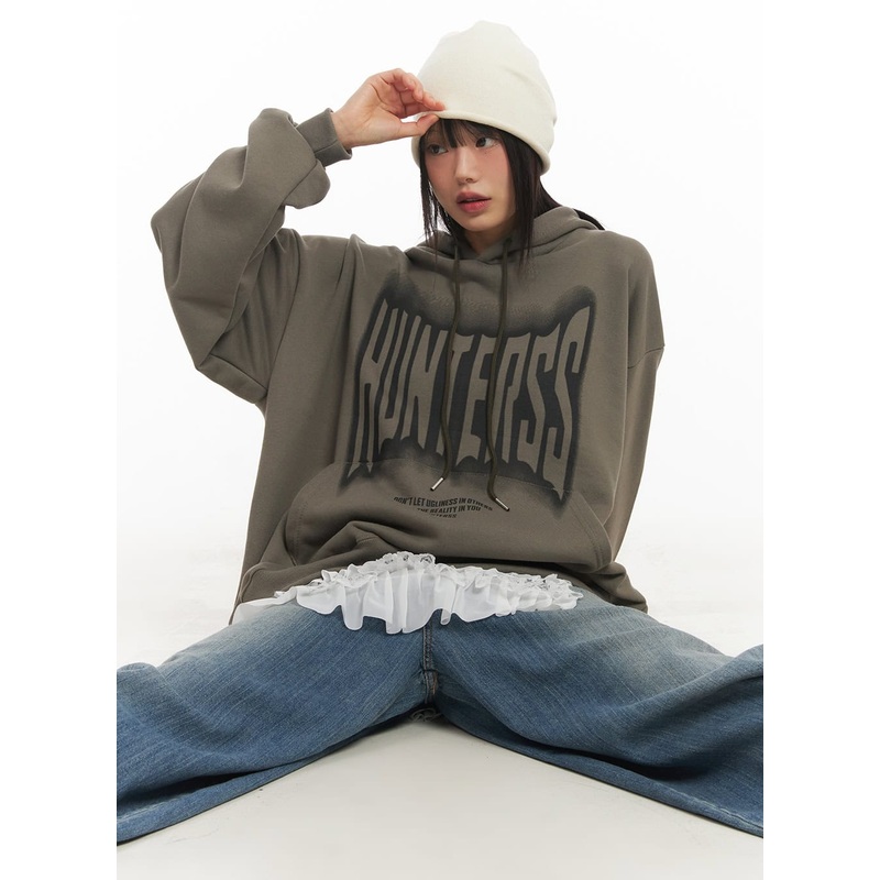 Graphic Oversized Hoodie CF519 Dark green M/L