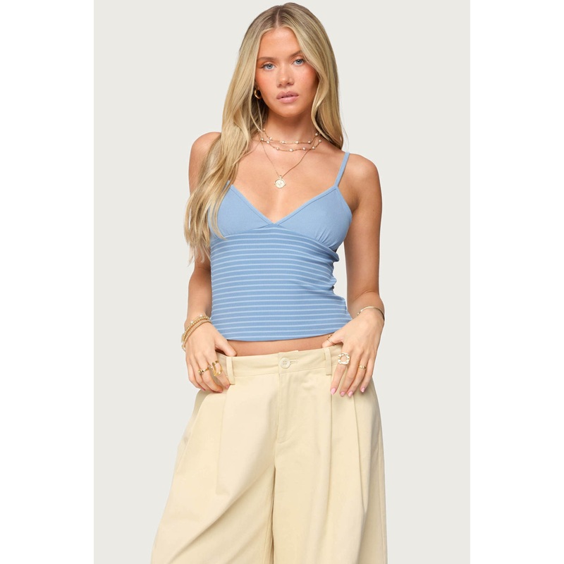 Hemsley Striped Ribbed Tank Top BLUE XS