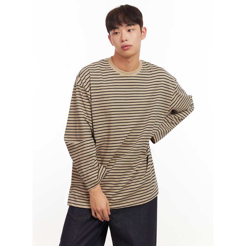 Men’s Striped Oversized T-Shirt IF517 Beige M/L