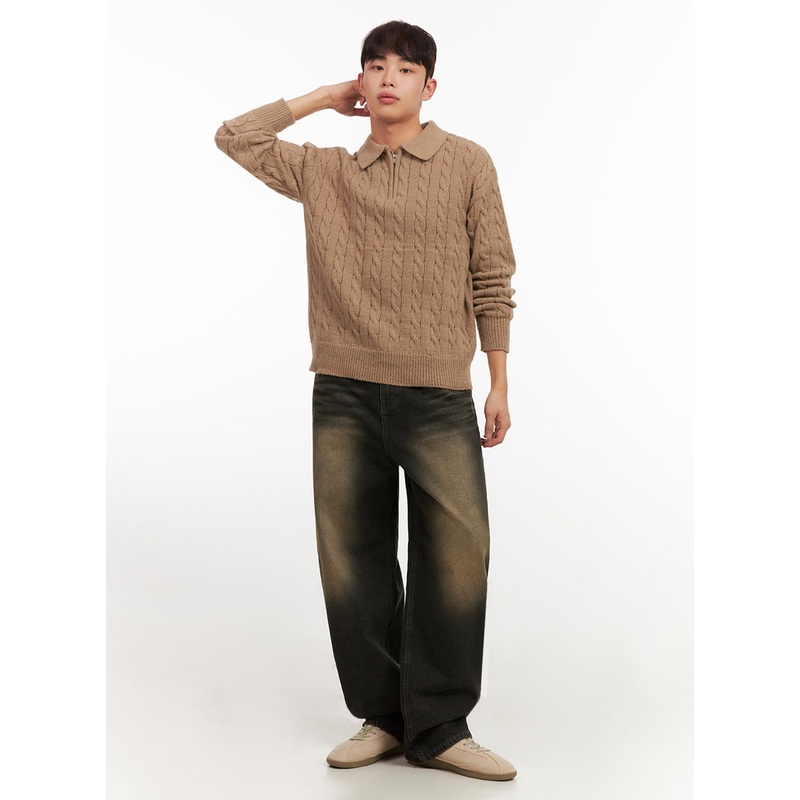 Men’s Vintage Washed Wide-Leg Jeans IF517 Black 1XS