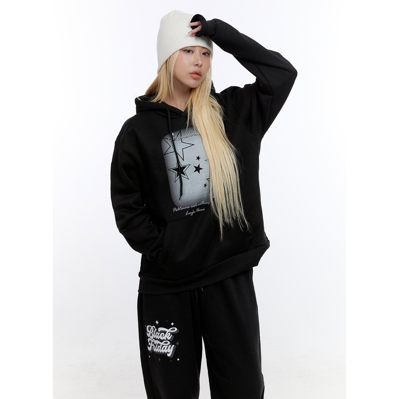 Oversized Star Graphic Hoodie CO422 Black S/M