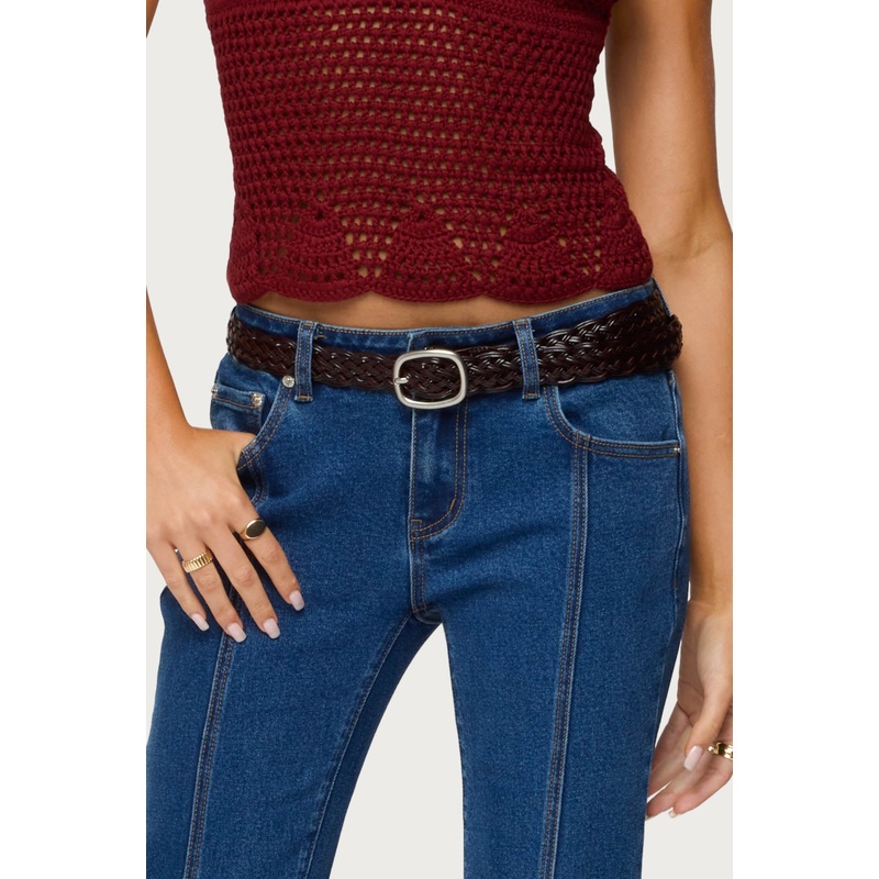 Woven Faux Leather Belt BROWN OS