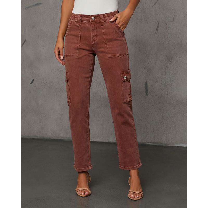 Cerise Straight High Rise Cargo Pocket Pants Brick 24