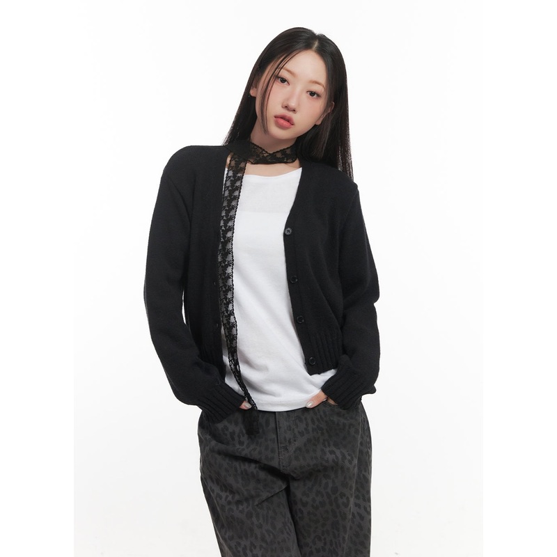 Classic Button V-Neck Cardigan CF524 Black S/M