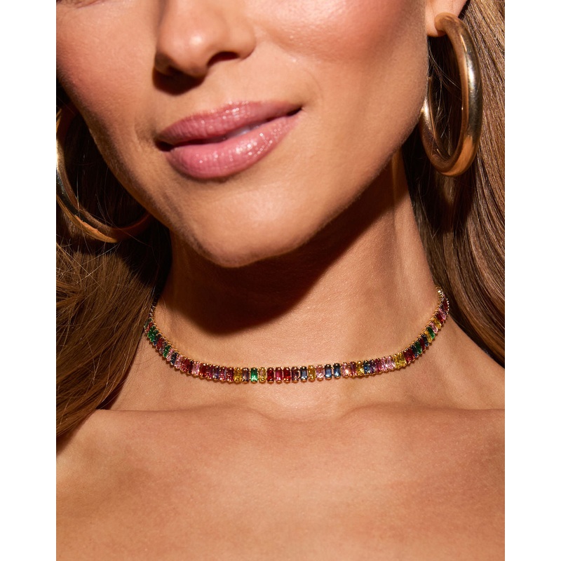 Lianna Multi Color Tennis Necklace Rainbow O/S