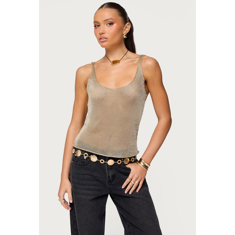 Meena Shiny Knit Tank Top GOLD XS
