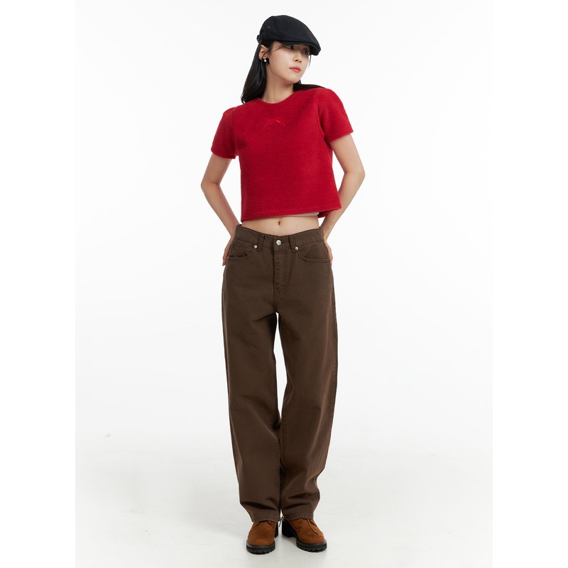 Basic Straight Leg Pants OF415 Brown S