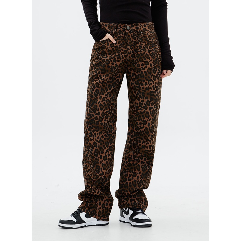 Cotton Wide leg Pants with Animal Print Pattern CM14 Charcoal S