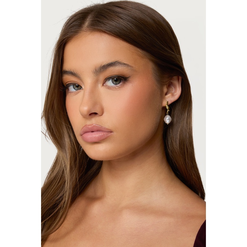 Knotted Pearl Charm Earrings GOLD OS