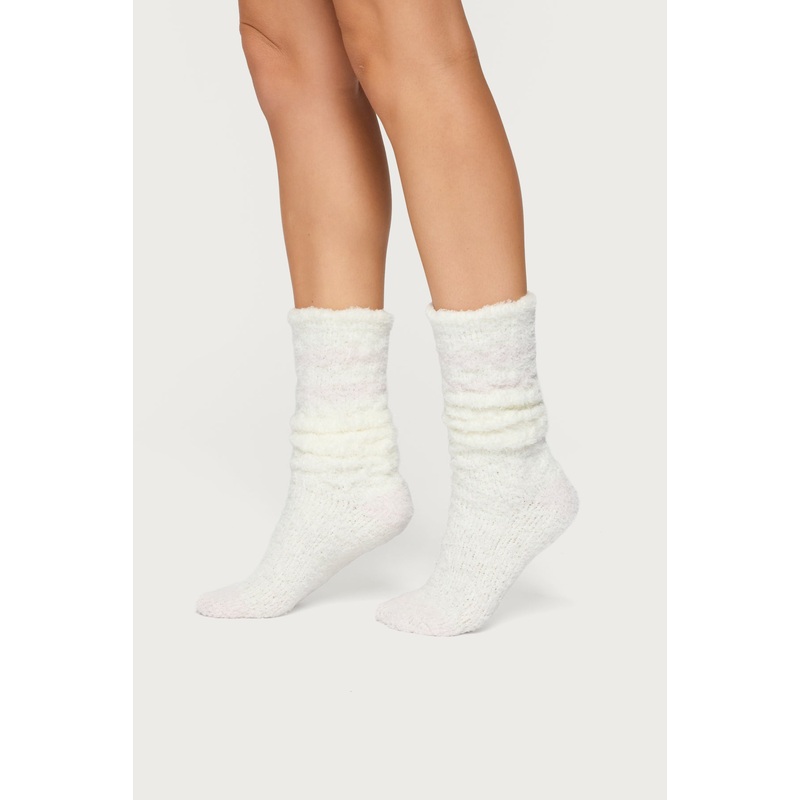 Stripey Fuzzy Scrunch Socks WHITE-AND-PINK OS