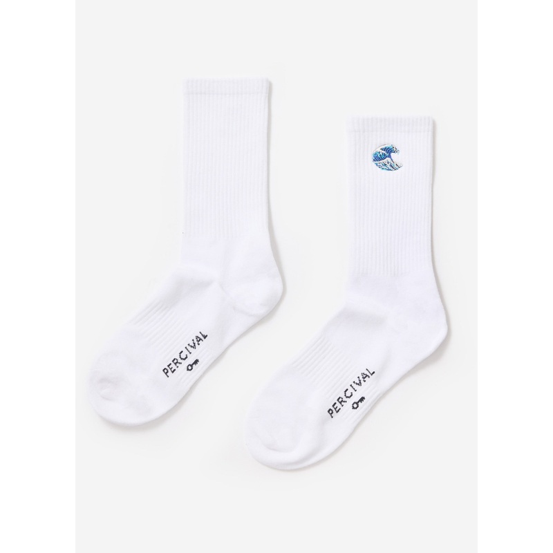 Wave Embroidered Socks | White One Size