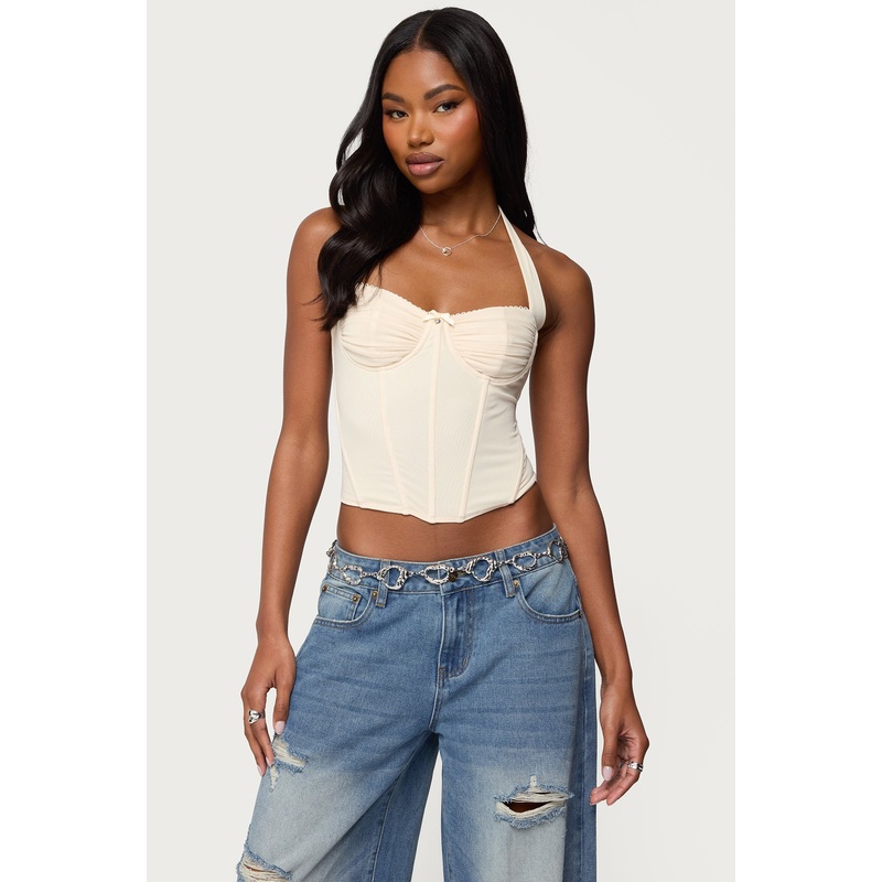 Abigail Ruched Halter Corset BEIGE XS