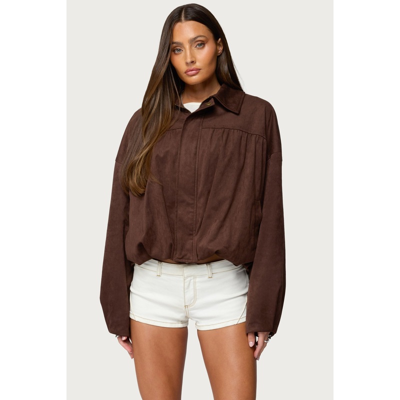 Alberta Faux Suede Bubble Jacket DARK-BROWN XS