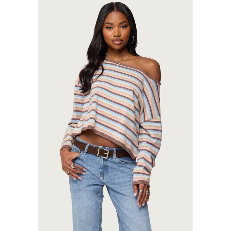 Alexis Off Shoulder Striped Knit Top MIX XS