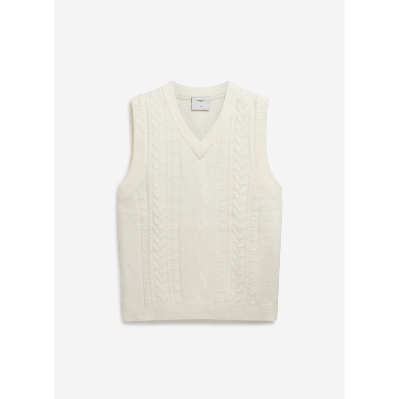Cable Knit V-Neck Vest | Ecru XS
