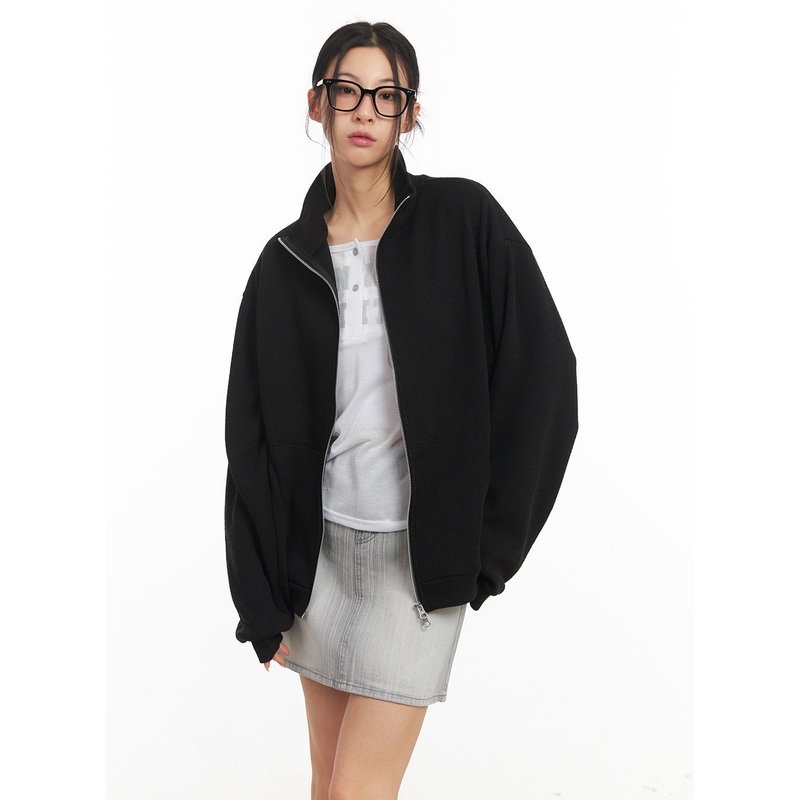 Classic Zip-Up Knit Jacket CM503 Black M/L