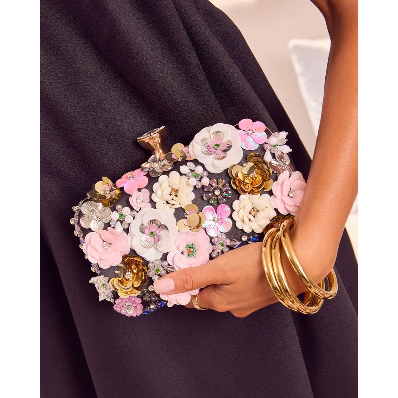 Like Wildflowers Floral Embroidered Clutch Black Multi O/S