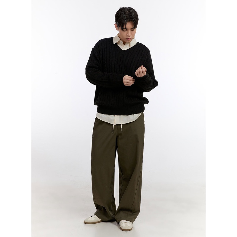 Men’s Classic Wide-Fit Slacks Pants IF528 Dark green M/L