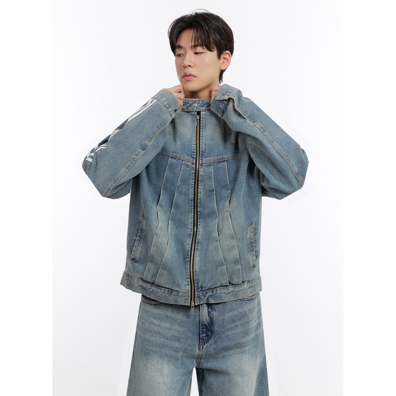 Men’s Denim Zip-Up Track Jacket IF528 Light blue M/L