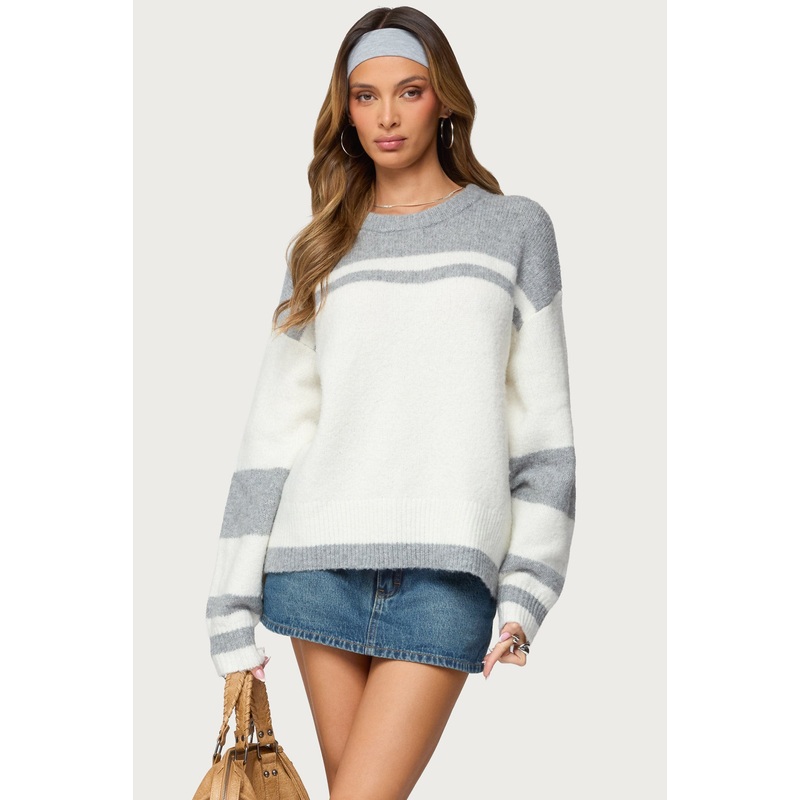 Nogah Stripey Oversized Sweater GRAY-AND-WHITE XS