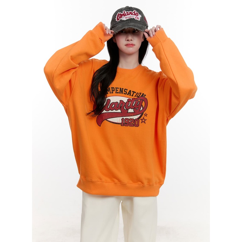 Oversized Long Sleeve Graphic Sweatshirt CF528 Orange M/L