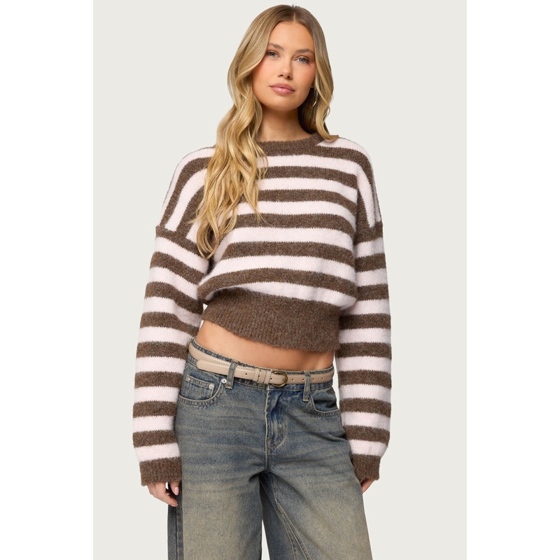 Penelope Fuzzy Striped Sweater BROWN-AND-PINK XS
