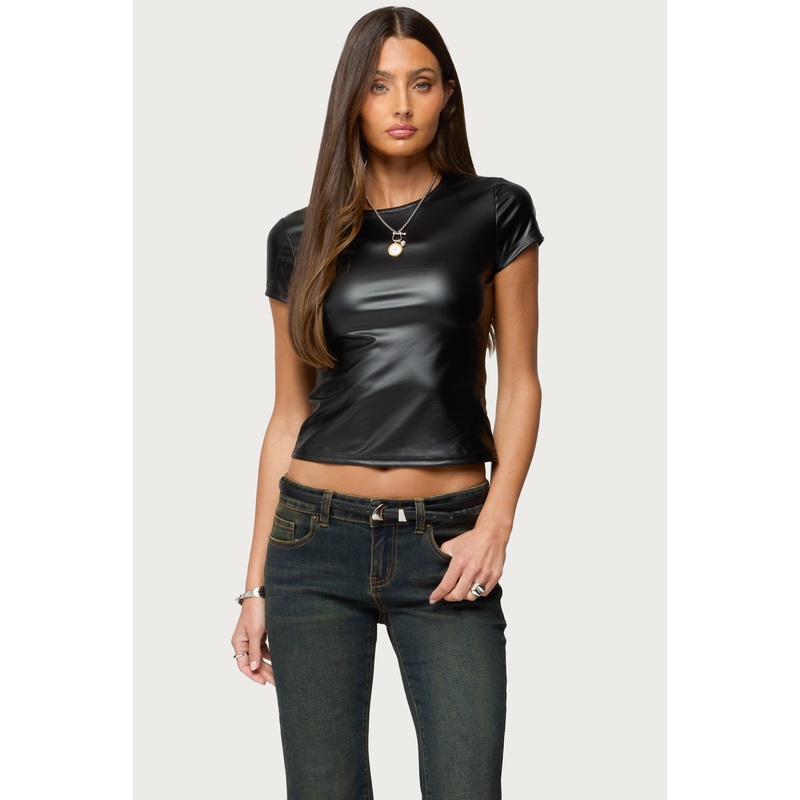 Raphaela Faux Leather Top BLACK XS