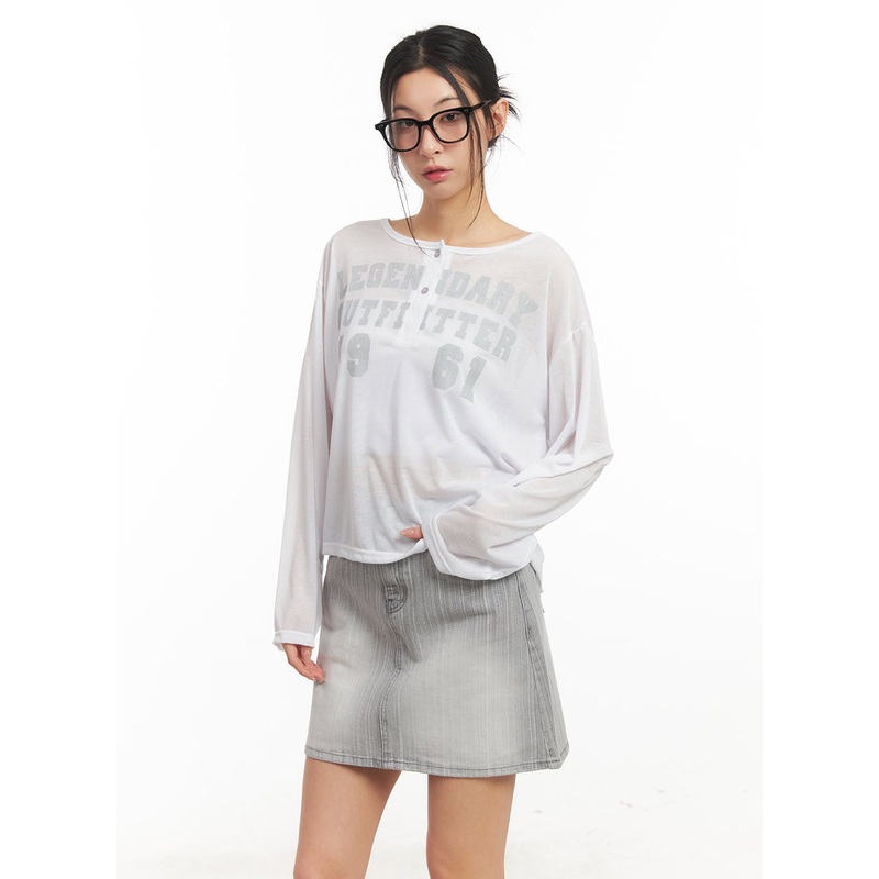 Sheer One-Shoulder Buttoned Tee CM503 White S/M