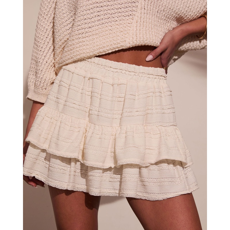Shelli Tiered Ruffle Mini Skirt Ivory S