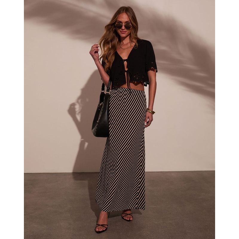 Sweet Haven Striped Maxi Skirt Black/Natural S