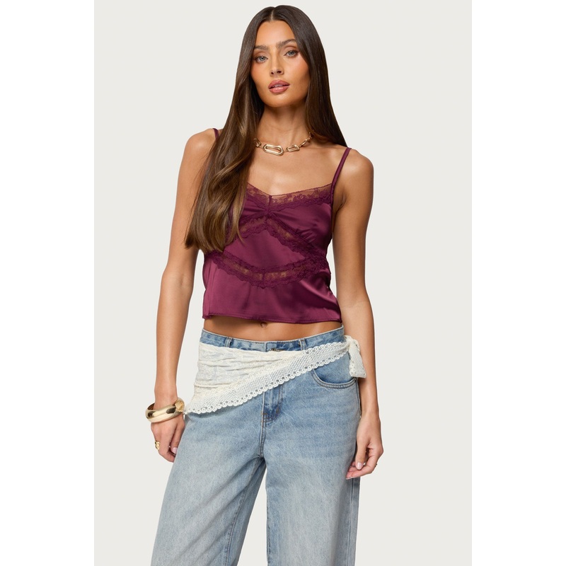 Tamar Satin Effect Tank Top BURGUNDY XS