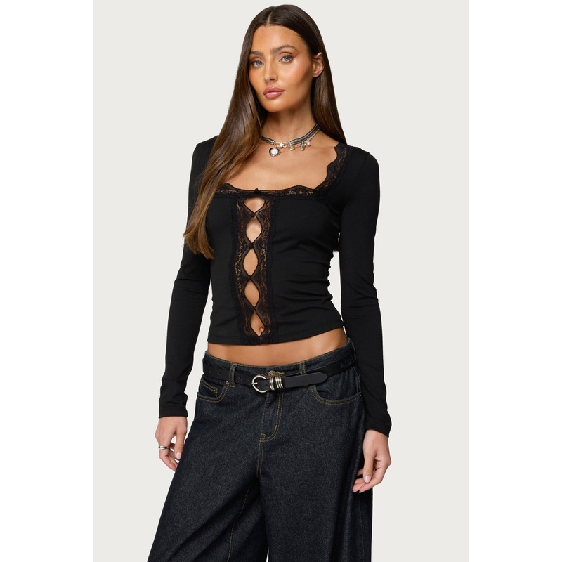 Zeya Lacey Keyhole Top BLACK XS