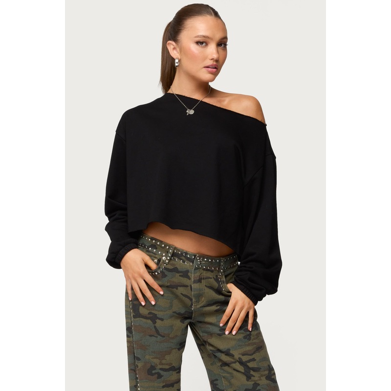 Aveline Off Shoulder Light Sweatshirt BLACK XS