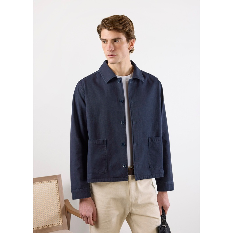 Boxy Cropped Overshirt | Cotton | Navy XS