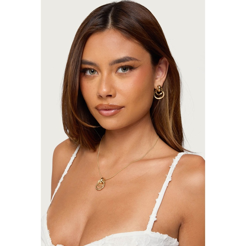 Paired Hoops Necklace & Earrings Set GOLD OS